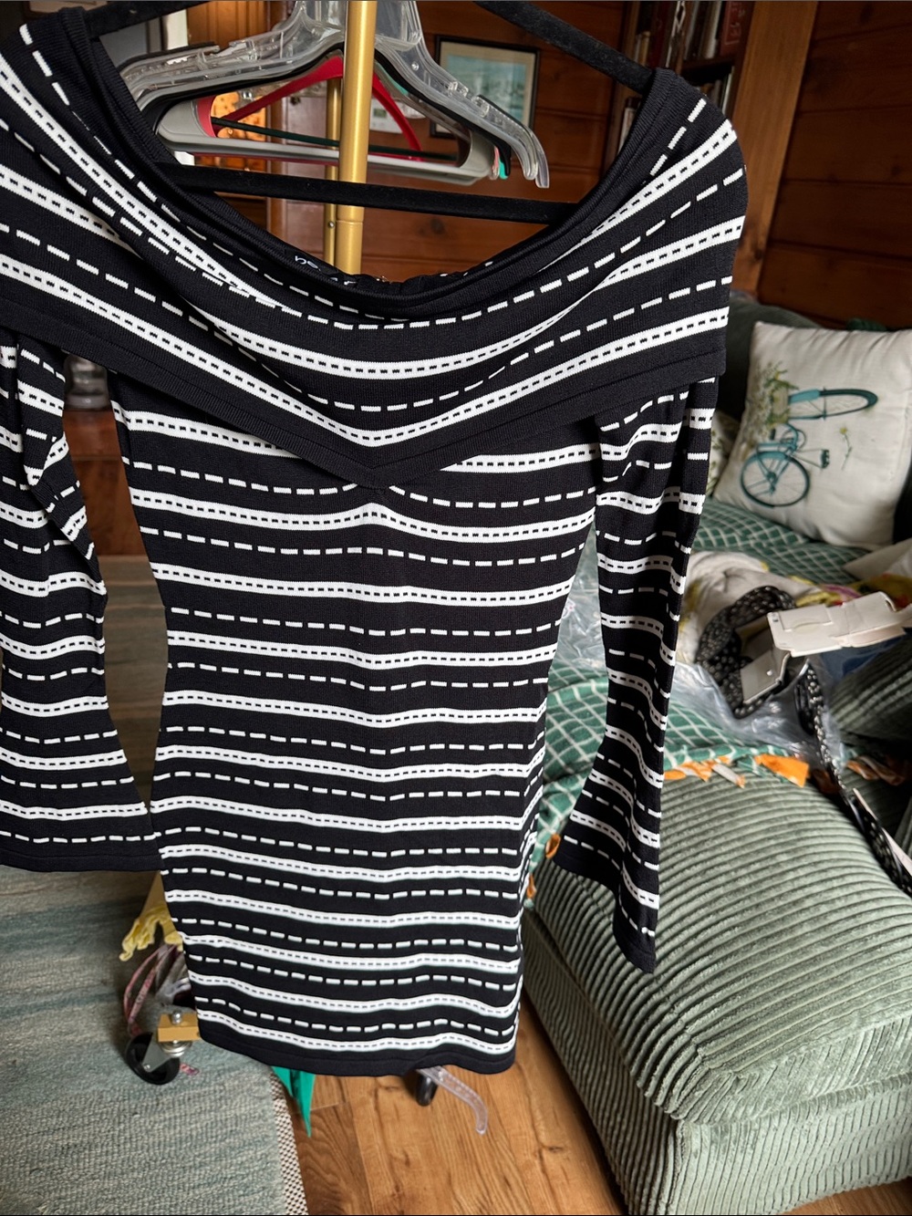BEBE NWOTBlack & White Striped Long-Sleeve Women's Dress